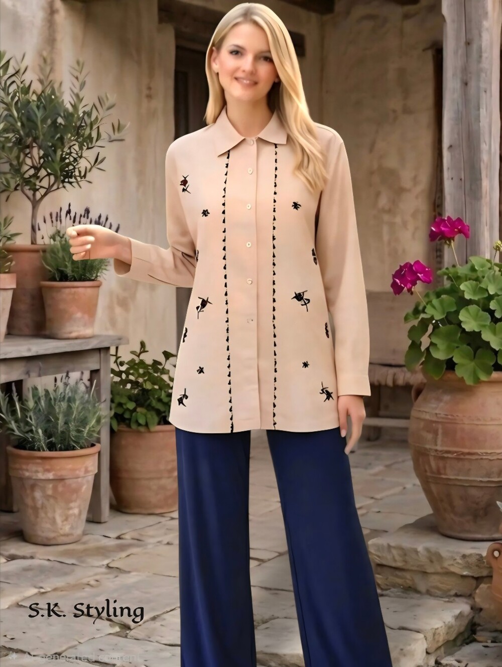 Vintage 90s TALBOTS Embroidered Linen Tunic Shirt XL 1X Tan Neutral Coastal Y2K